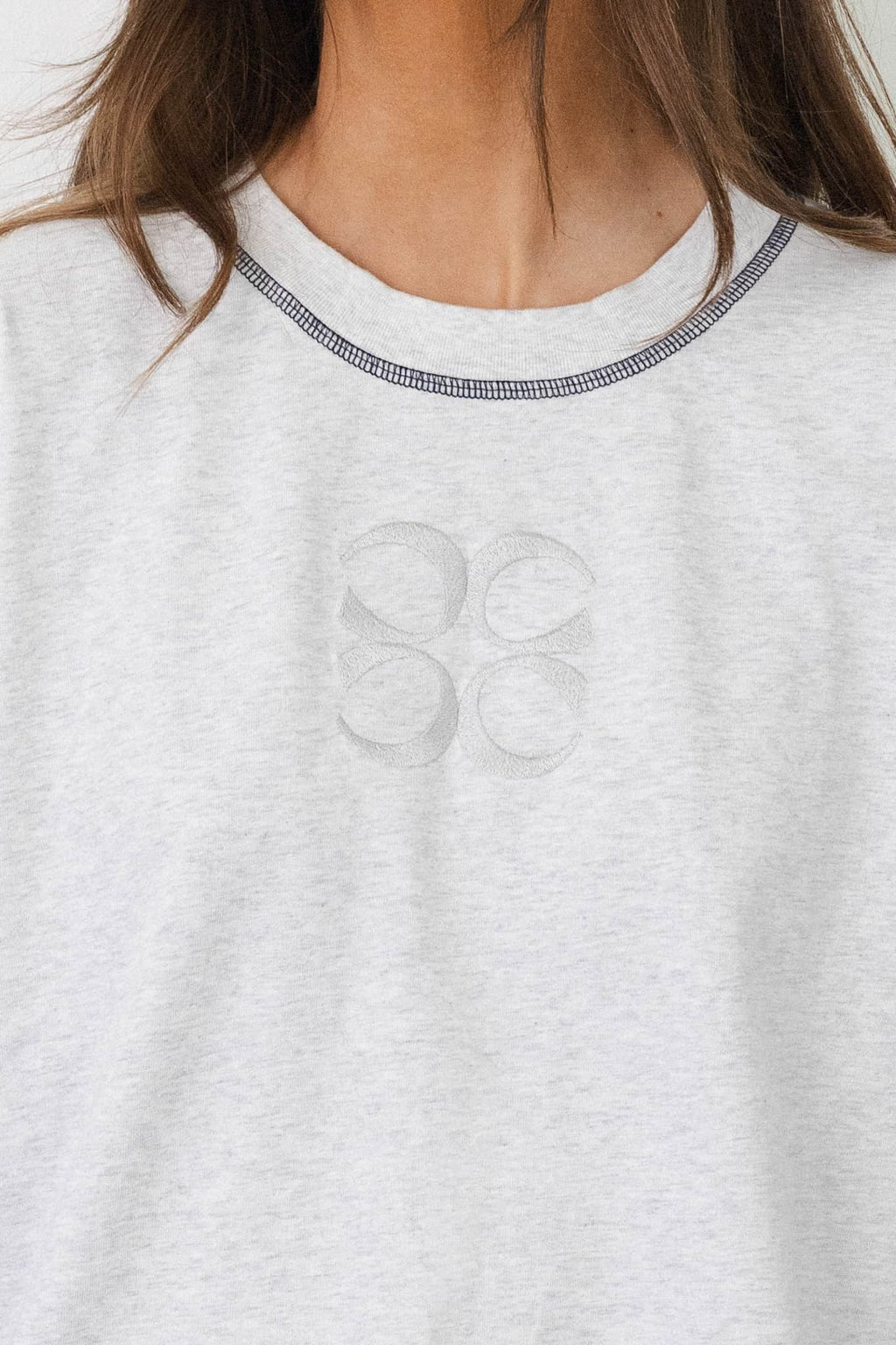 Coucou Gin tonic tee long sleeve - Light grey melange with navy stitching 