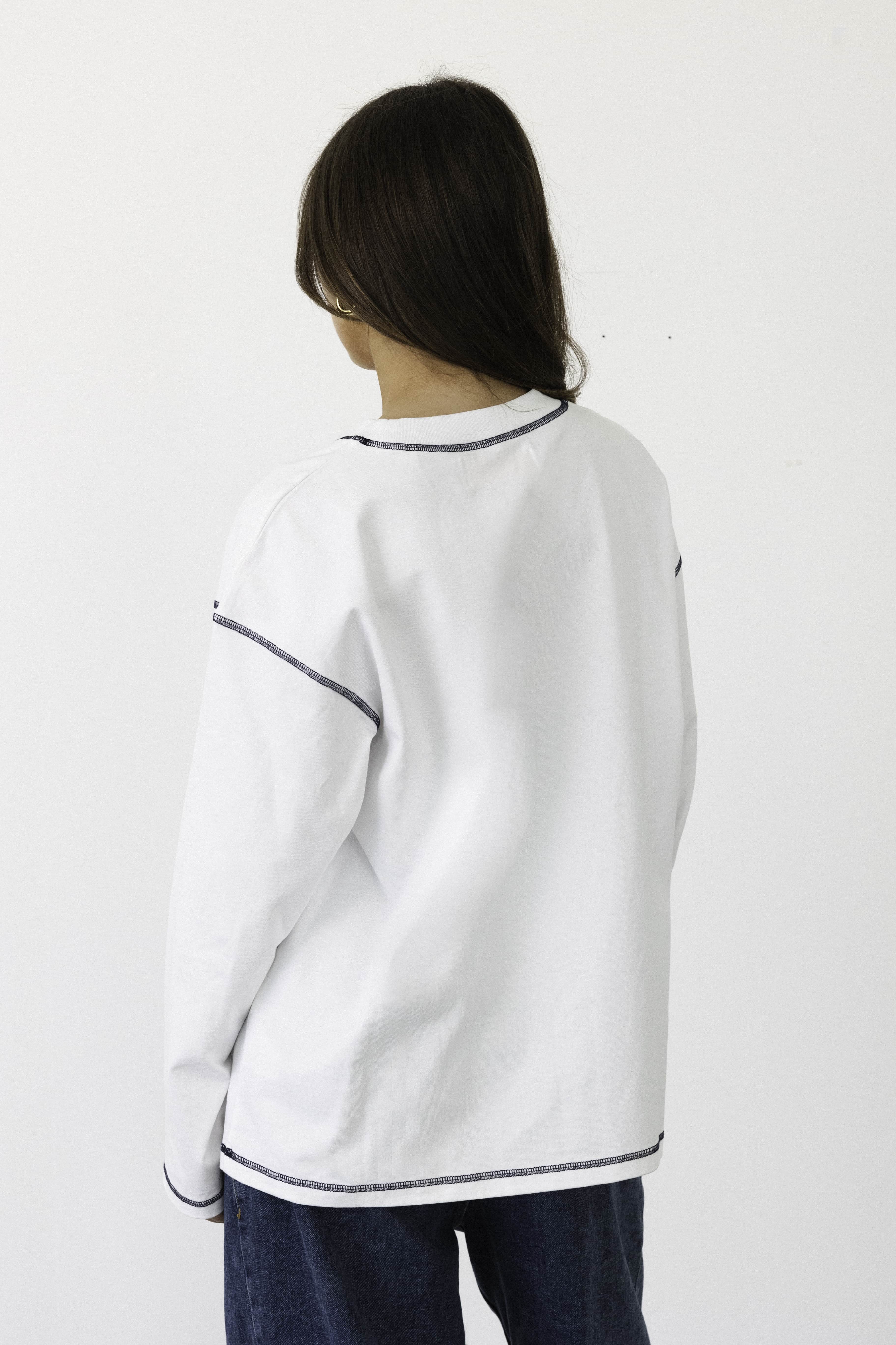 Coucou Gin tonic tee long sleeve - White with navy stitching 