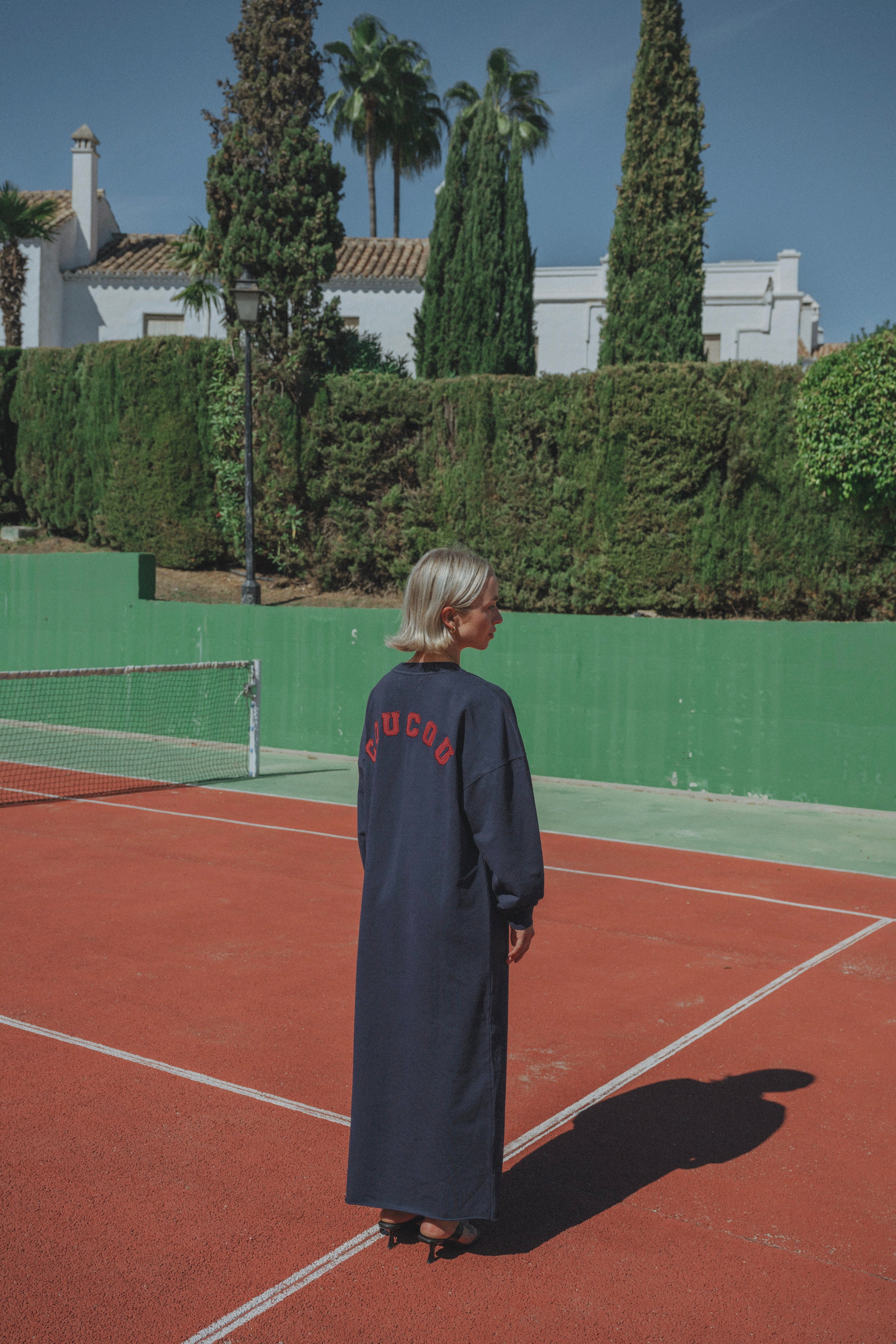 Baguette sweater dress - Navy with red letters
