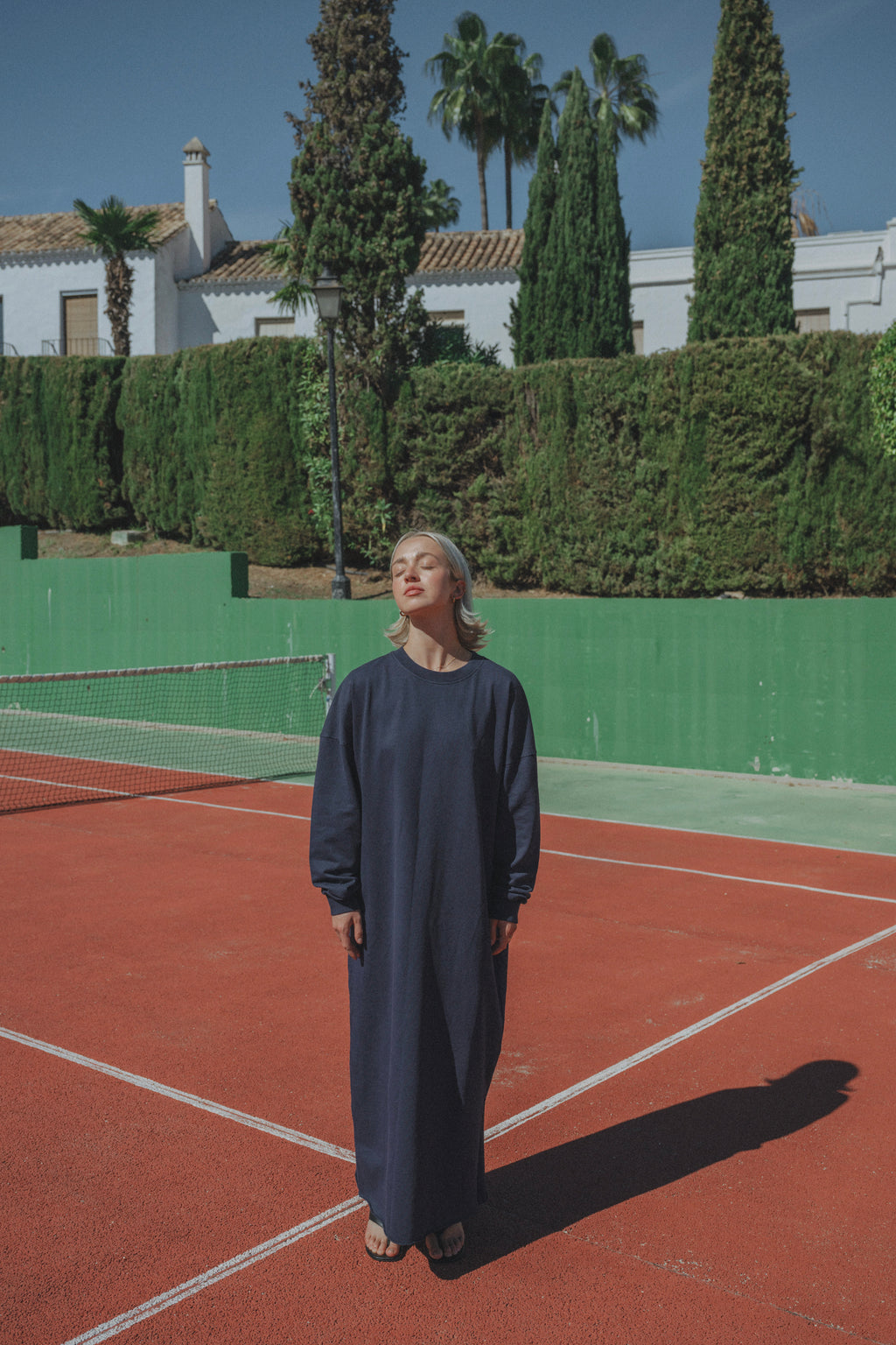 Baguette sweater dress - Navy with red letters