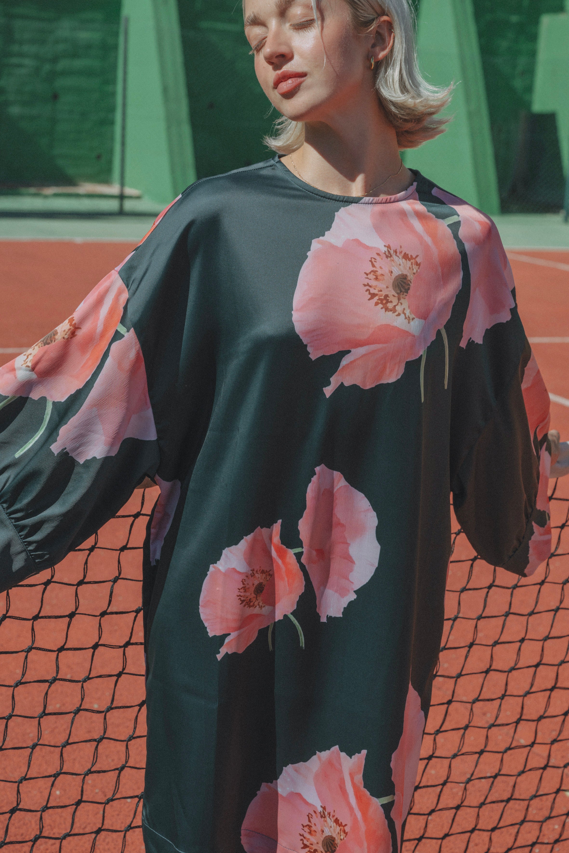 Garden dress short - Dark green with coucou flower print