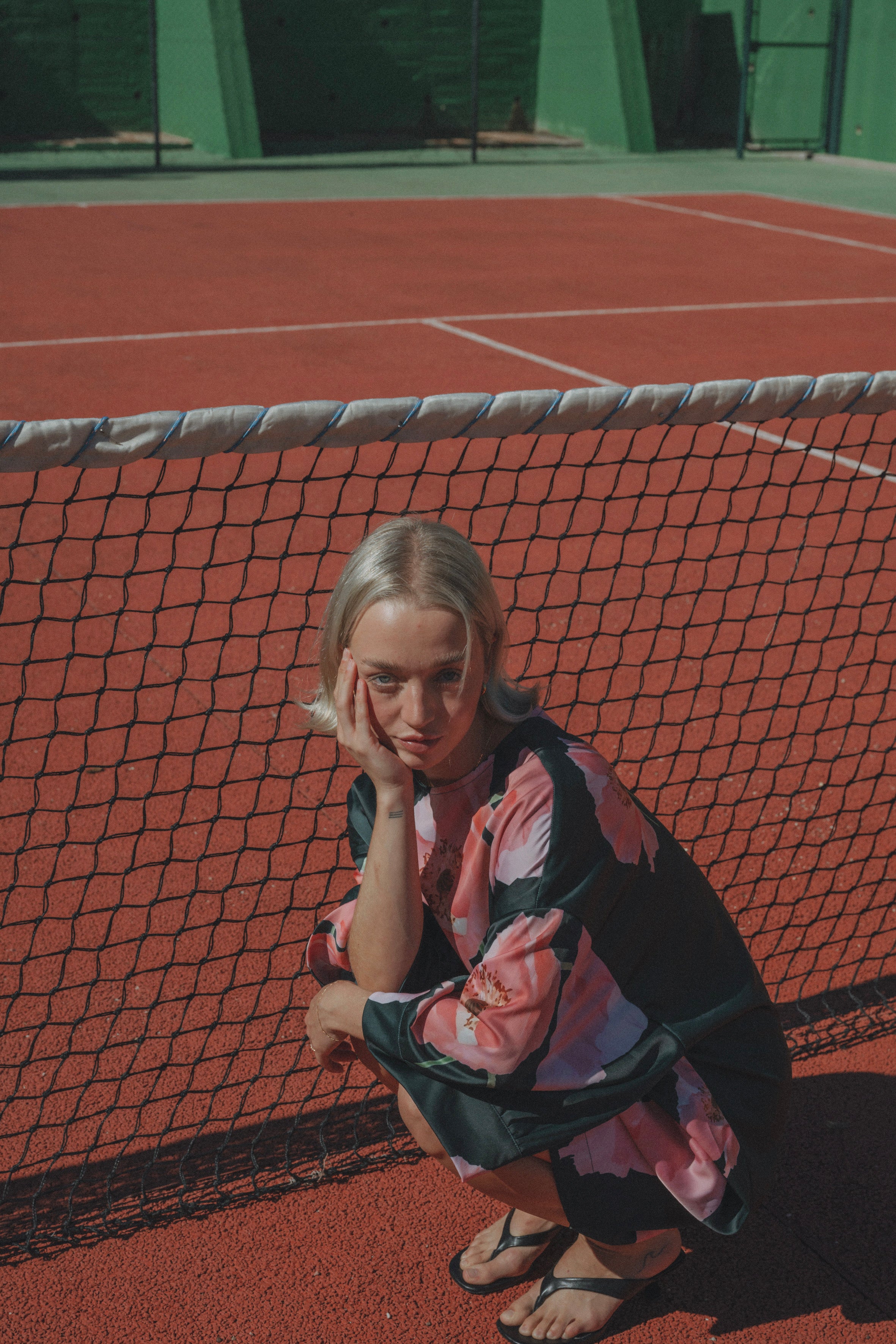 Garden dress short - Dark green with coucou flower print