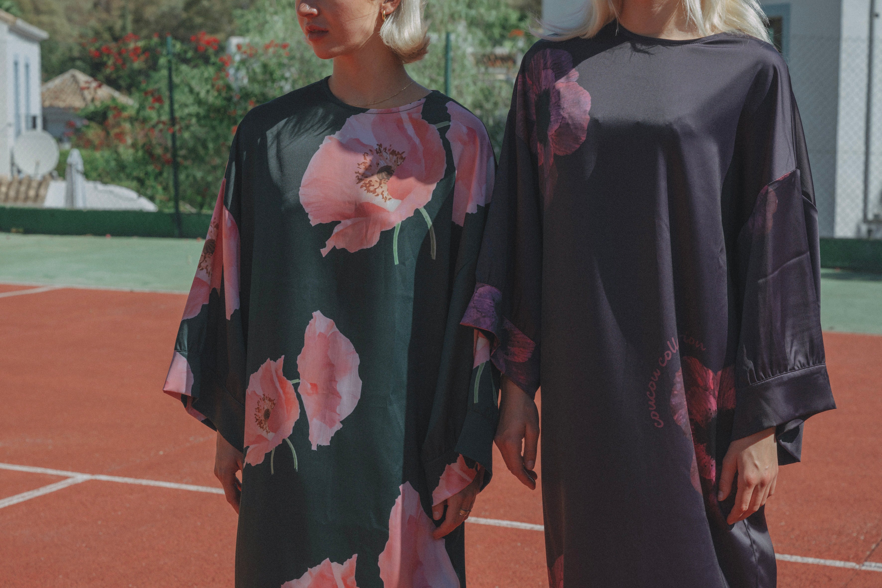 Garden dress short - Dark green with coucou flower print