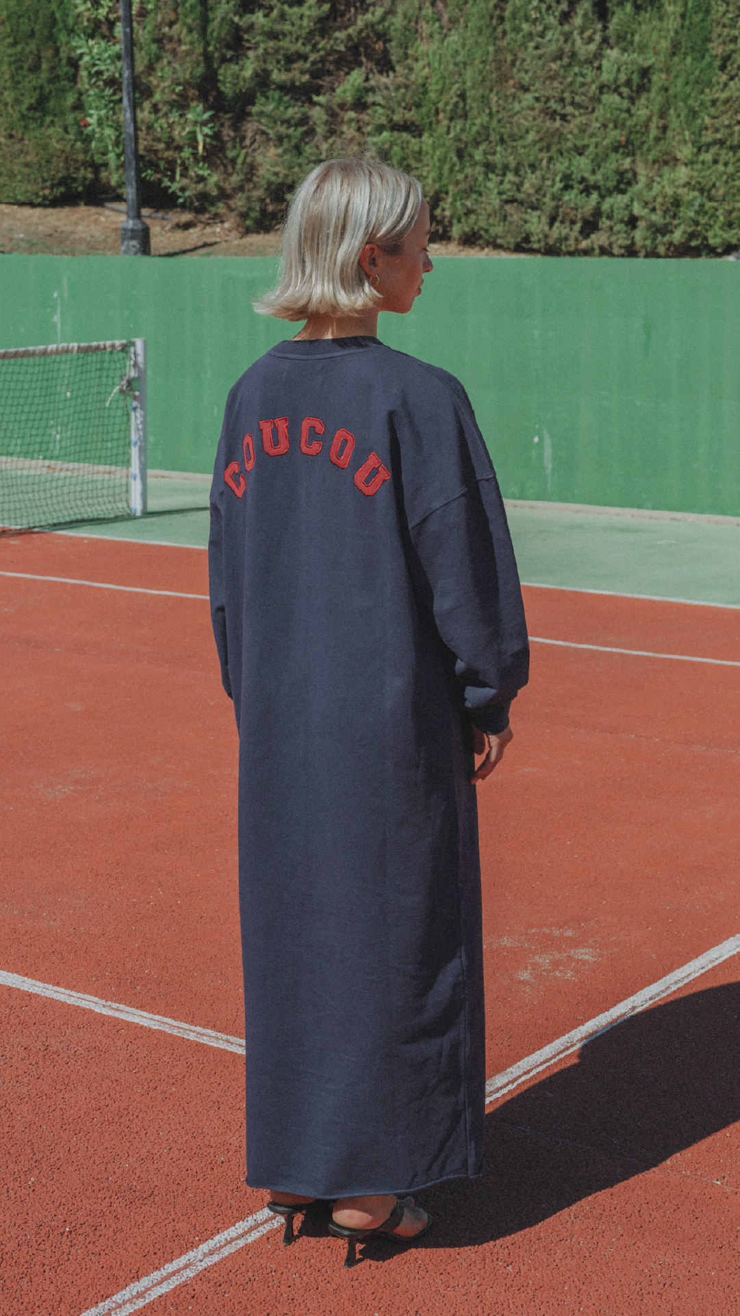 Baguette sweater dress - Navy with red letters