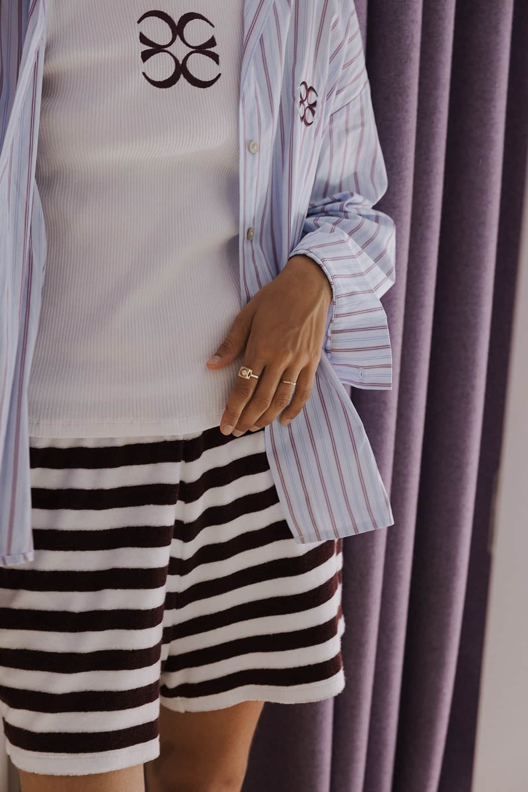 Coucou Moon blouse - Light blue with bordeaux stripes