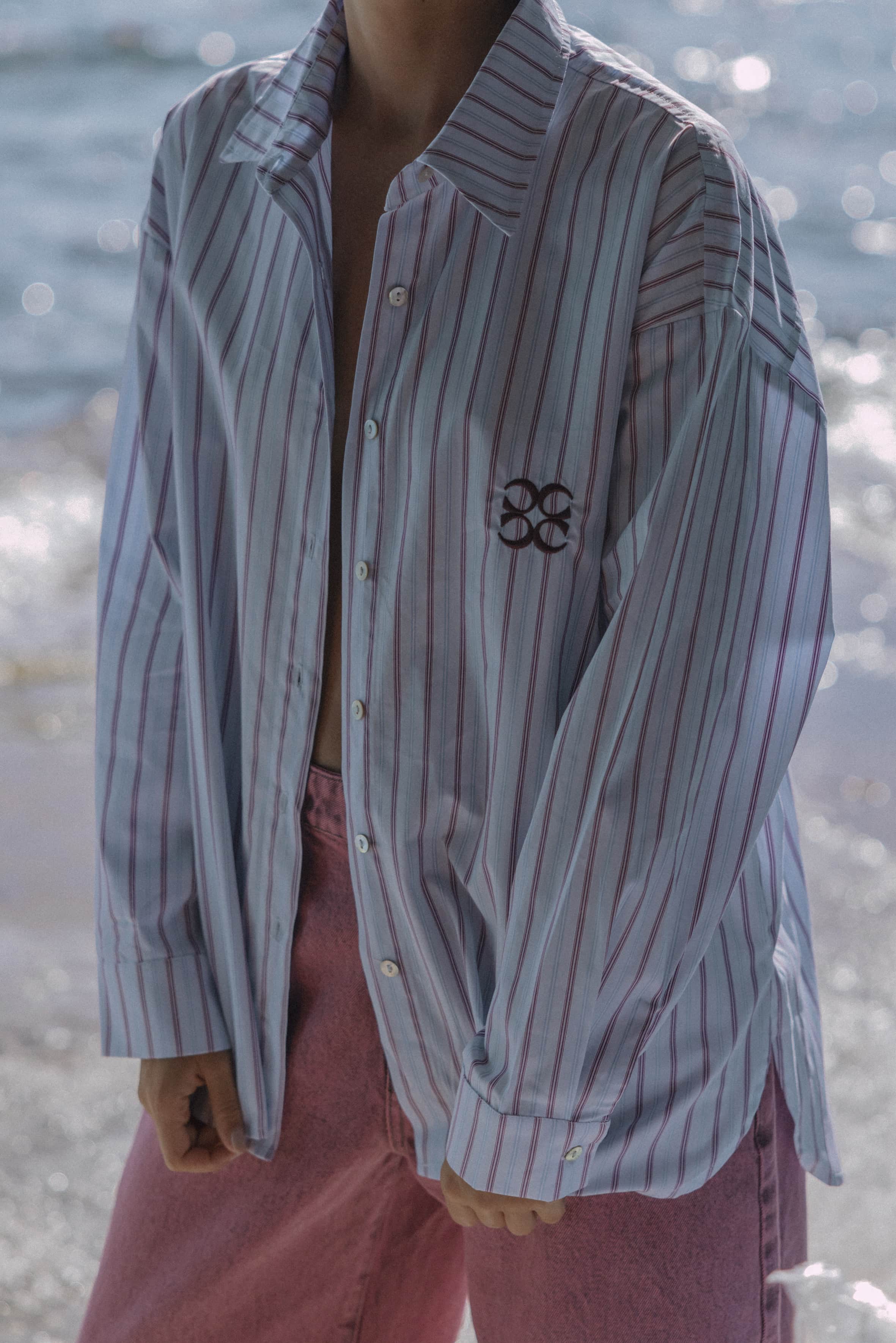 Coucou Moon blouse - Light blue with bordeaux stripes
